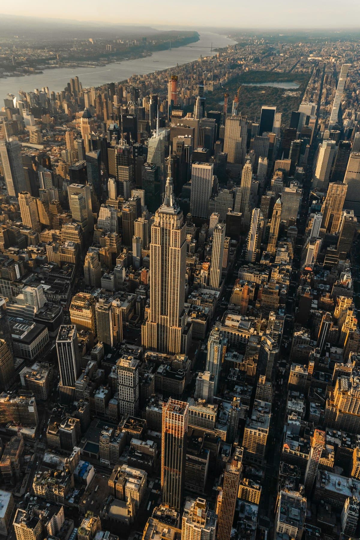 Manhattan from above with the Empire State Building in daylight